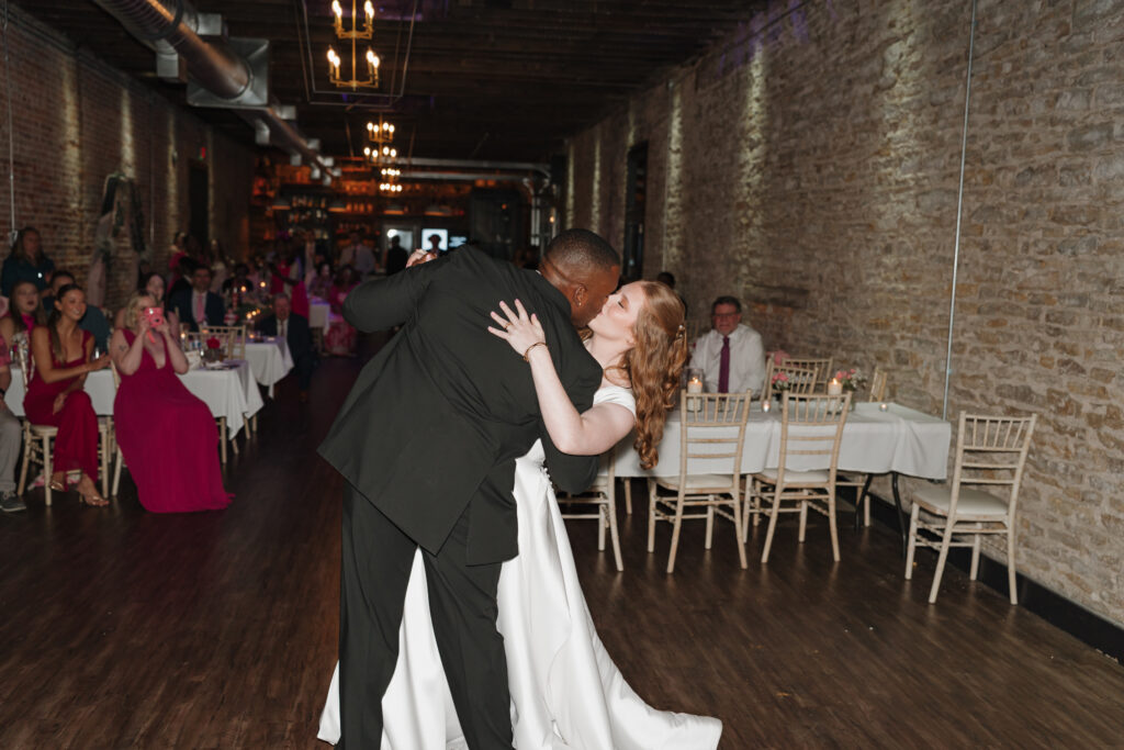 Minnesota bride and groom kissing