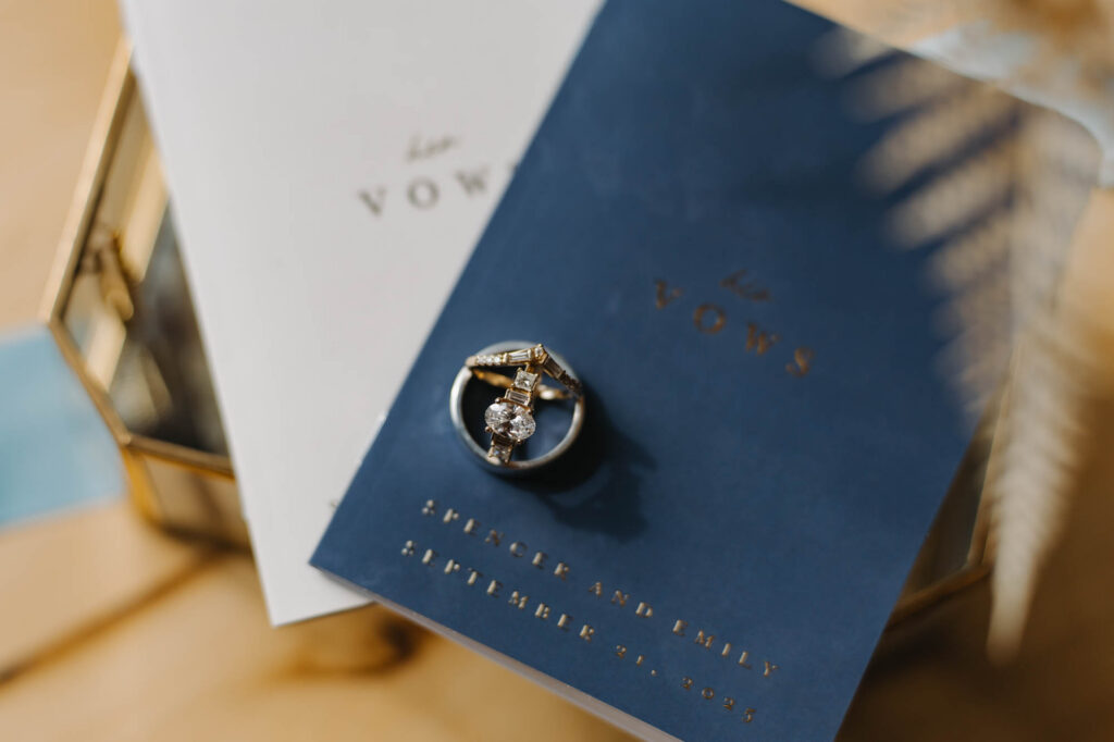 Wedding rings on vow books