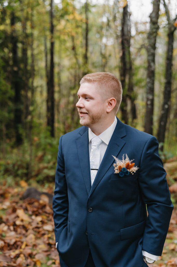 Groom in blue suit